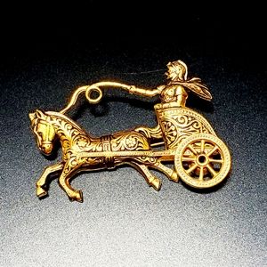 Vintage Roman Chariot Damascene Brooch